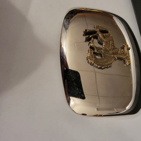 Chambers Belt Co. USA 1970's Brass Finish Floral Western Rodeo Horse Belt Buckle - Picture 2 of 5